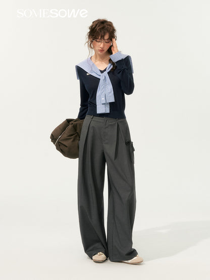 SOMESOWE S2508182 Sailor collar spliced knit top