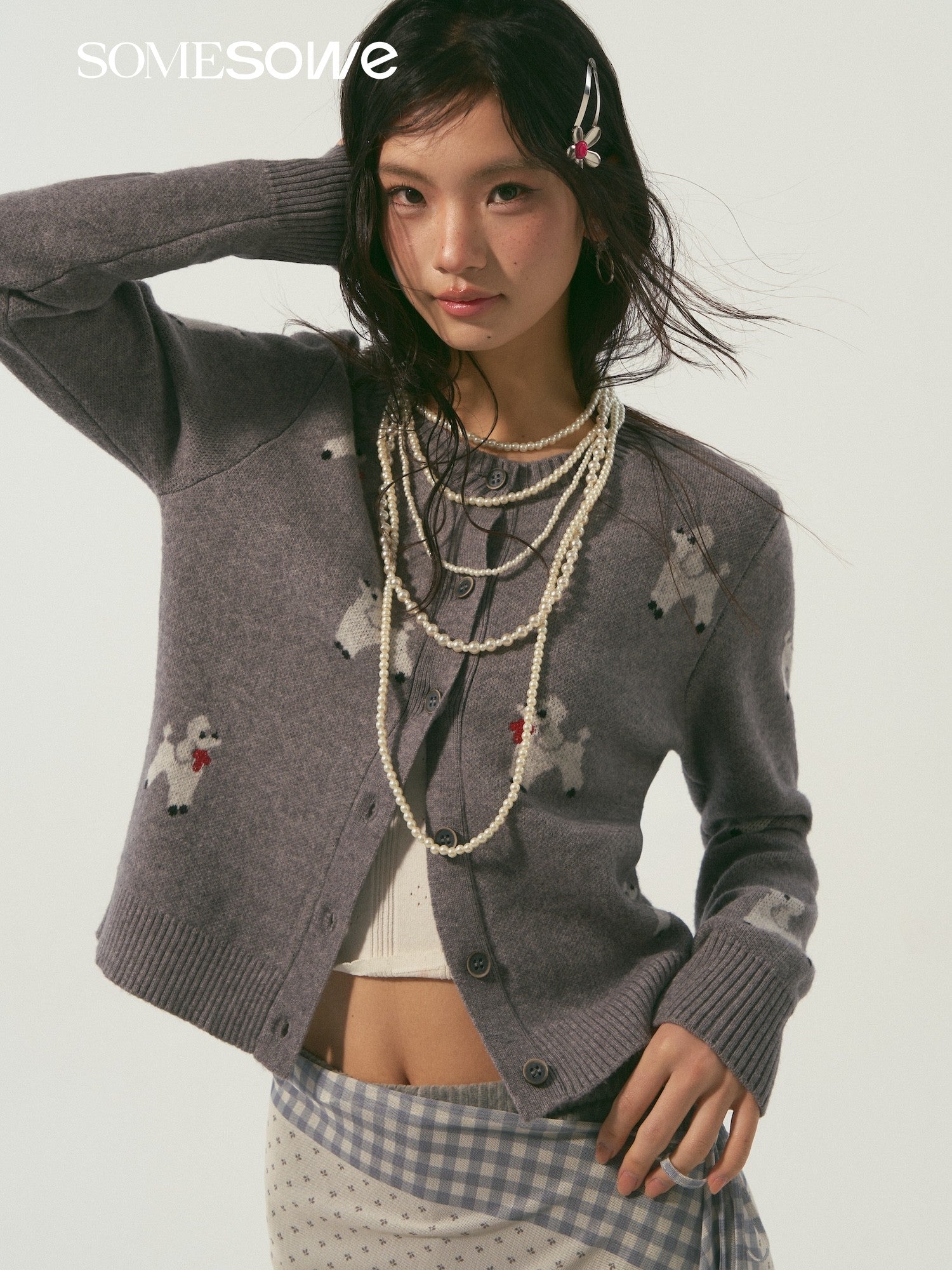 SOMESOWE S2509005 Scarf puppy jacquard knitted cardigan