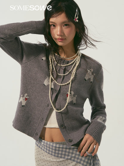 SOMESOWE S2509005 Scarf puppy jacquard knitted cardigan