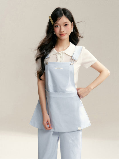 16DEWS 16D26061 Blue and white striped loose overalls