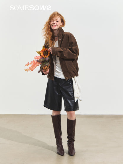 SOMESOWE S2508235 Elastic waist wide leg leather pants