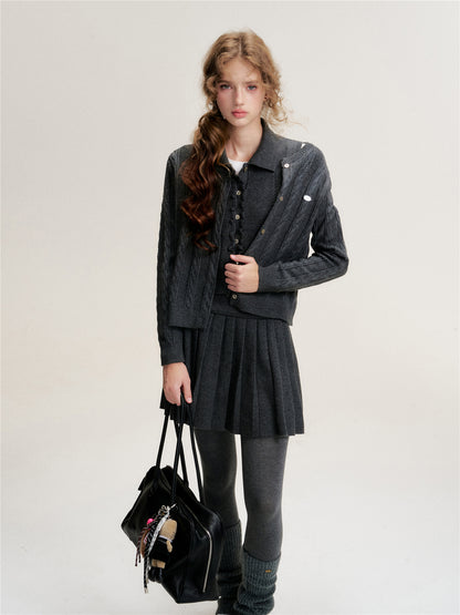 16DEWS 16D25490 Twisted round neck knitted suit set