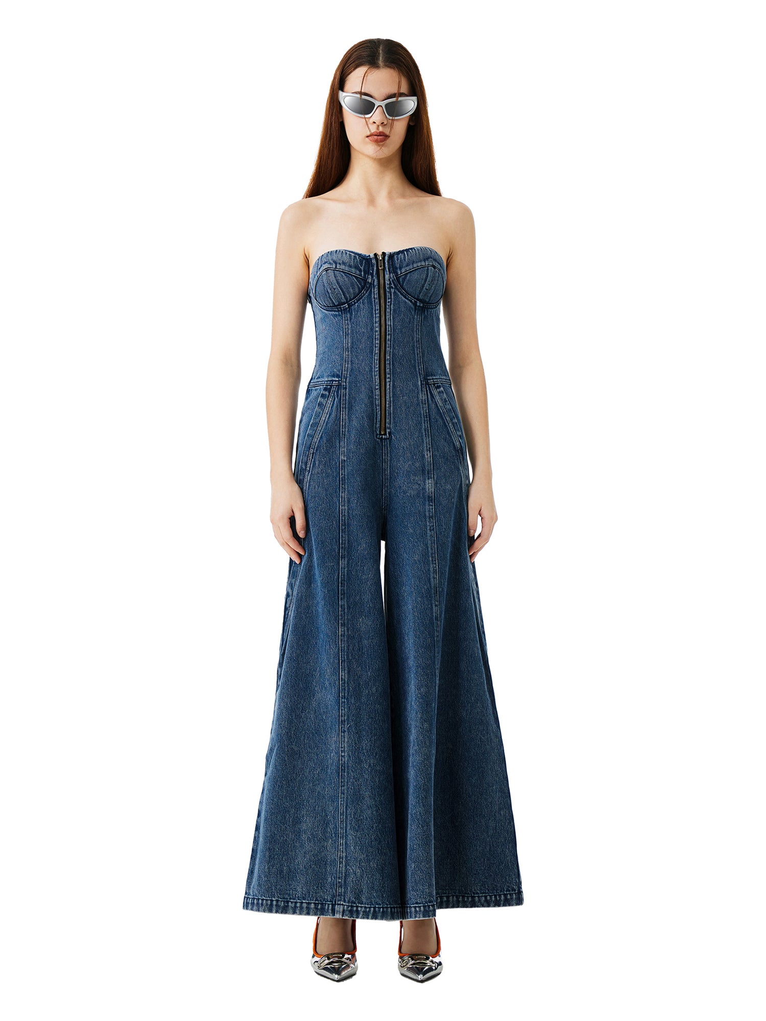 YJ1NGZYZJ Strapless Denim Jumpsuit