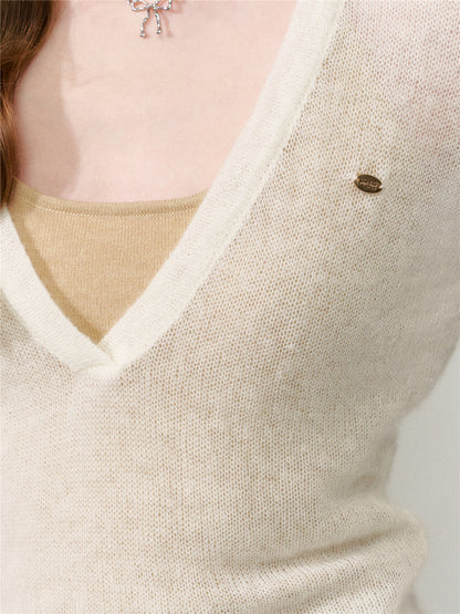 16DEWS 16D26097&amp;16D26098 V-neck wool mohair knitted sweater two-piece set + pants