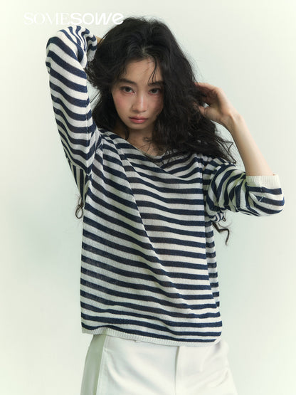 SOMESOWE S2609072 Striped one collar long sleeved top