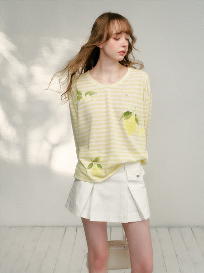 16DEWS 16D26126 Lazy loose striped long sleeved T-shirt
