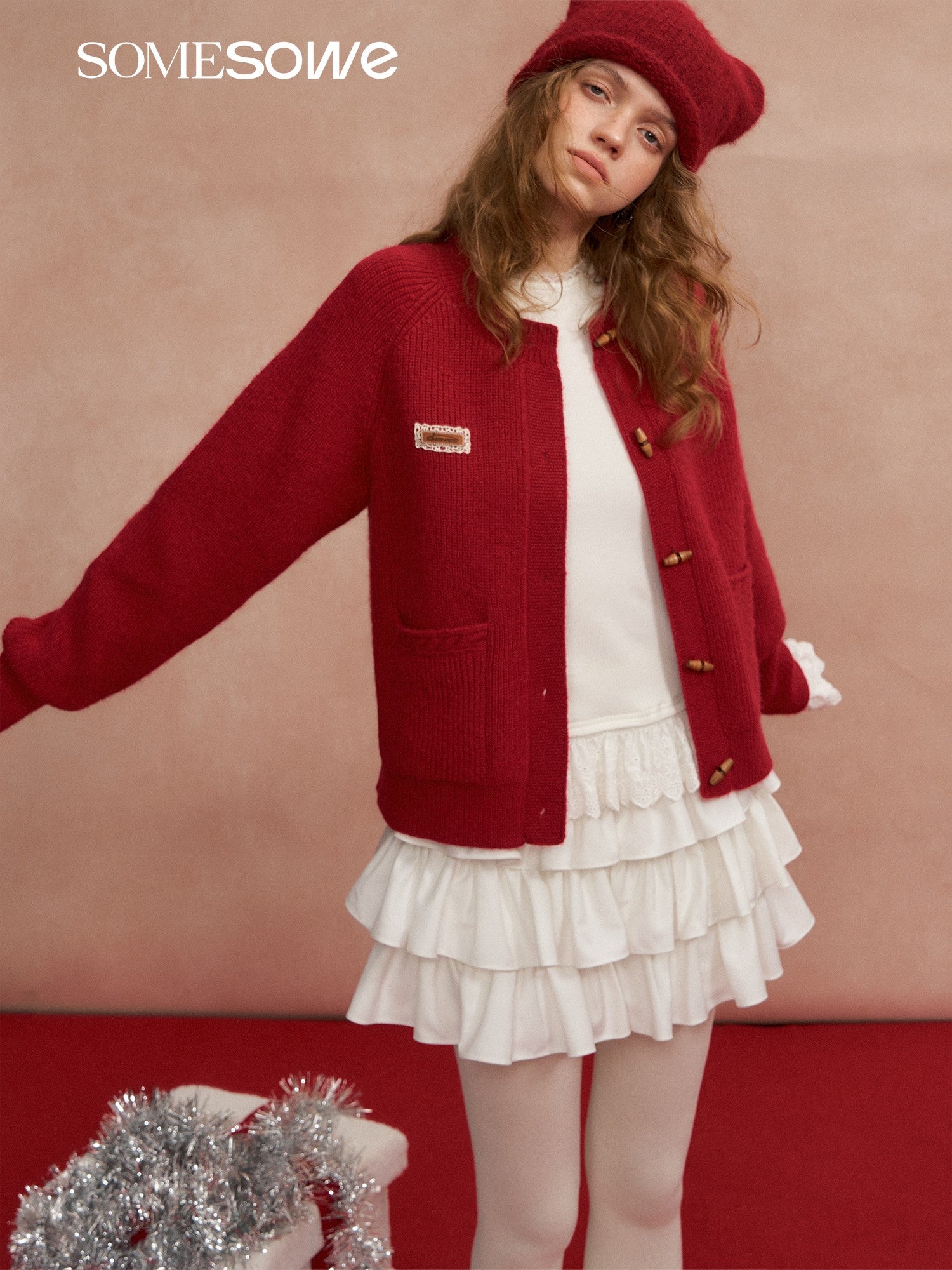 SOMESOWE S2508292 Retro cow horn button round neck sweater cardigan