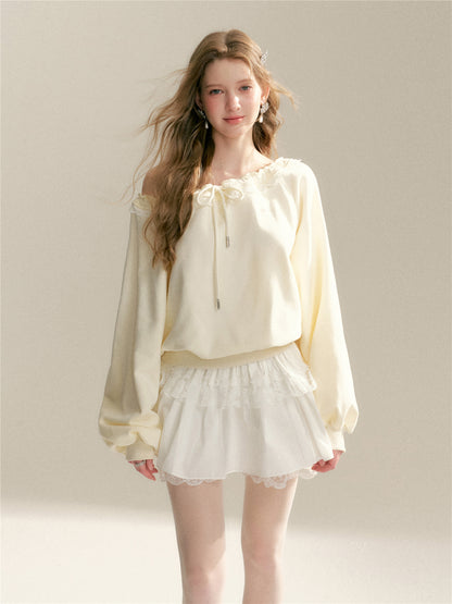 16DEWS 16D26043 Lace patchwork loose hoodie