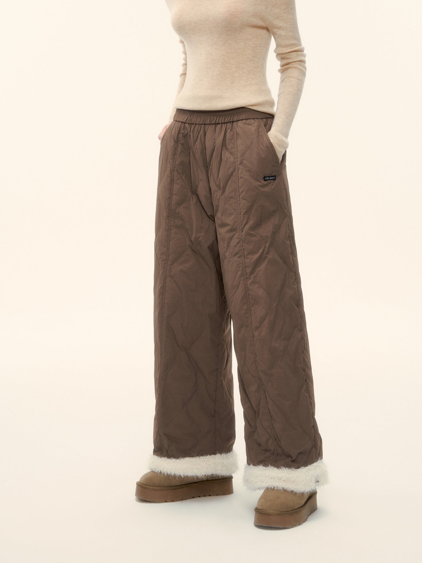 AsGony ASG25614 Edge stitched elastic waist casual pants