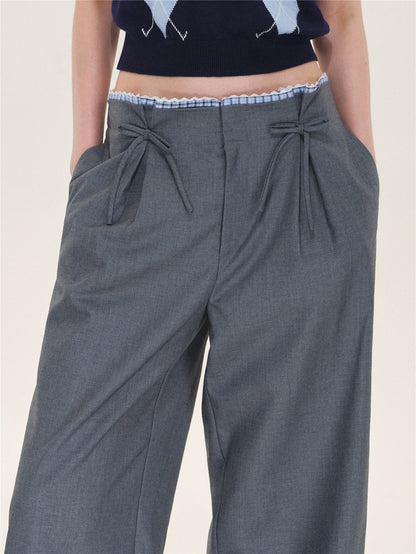 Asgony ASG26627 Plaid Lace-Trim Pleated-Waist Trousers