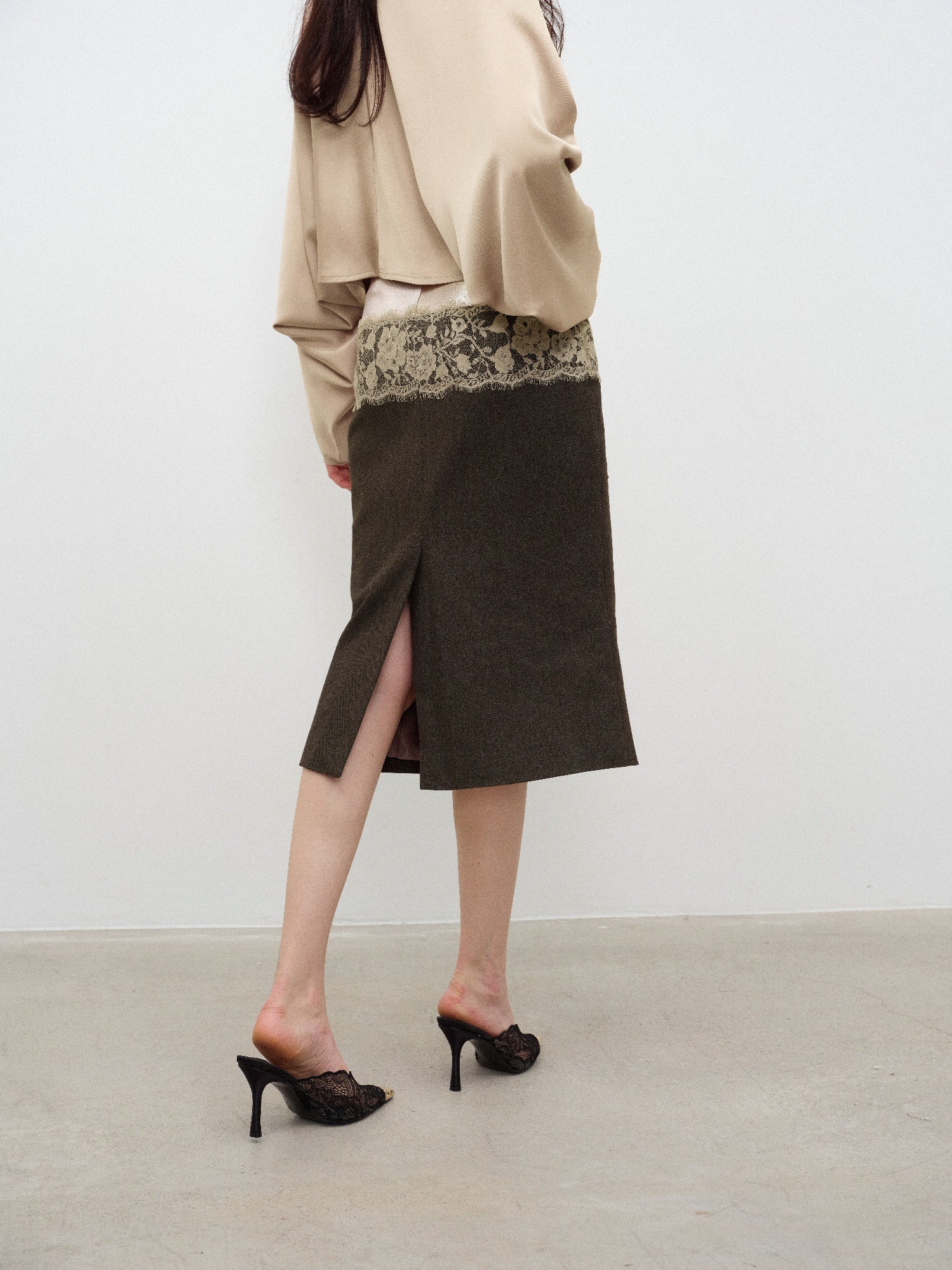 NONCESTNON N378 Lace Panelled Midi Skirt