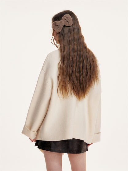 16DEWS 16D25411 Irregular hem lapel woolen cloak coat