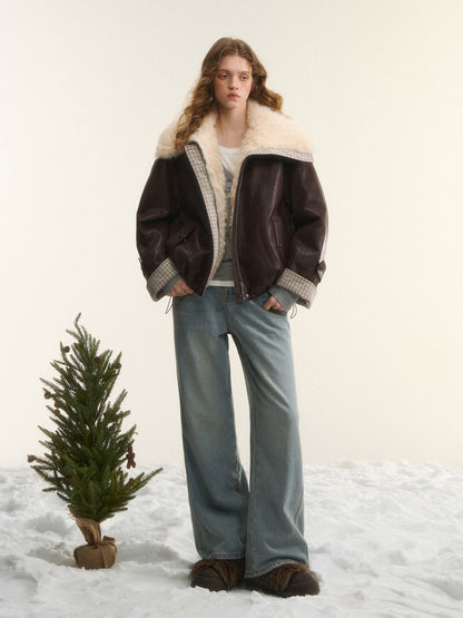 AsGony ASG24677 Washed denim jeans with curved segmentation and worn edges