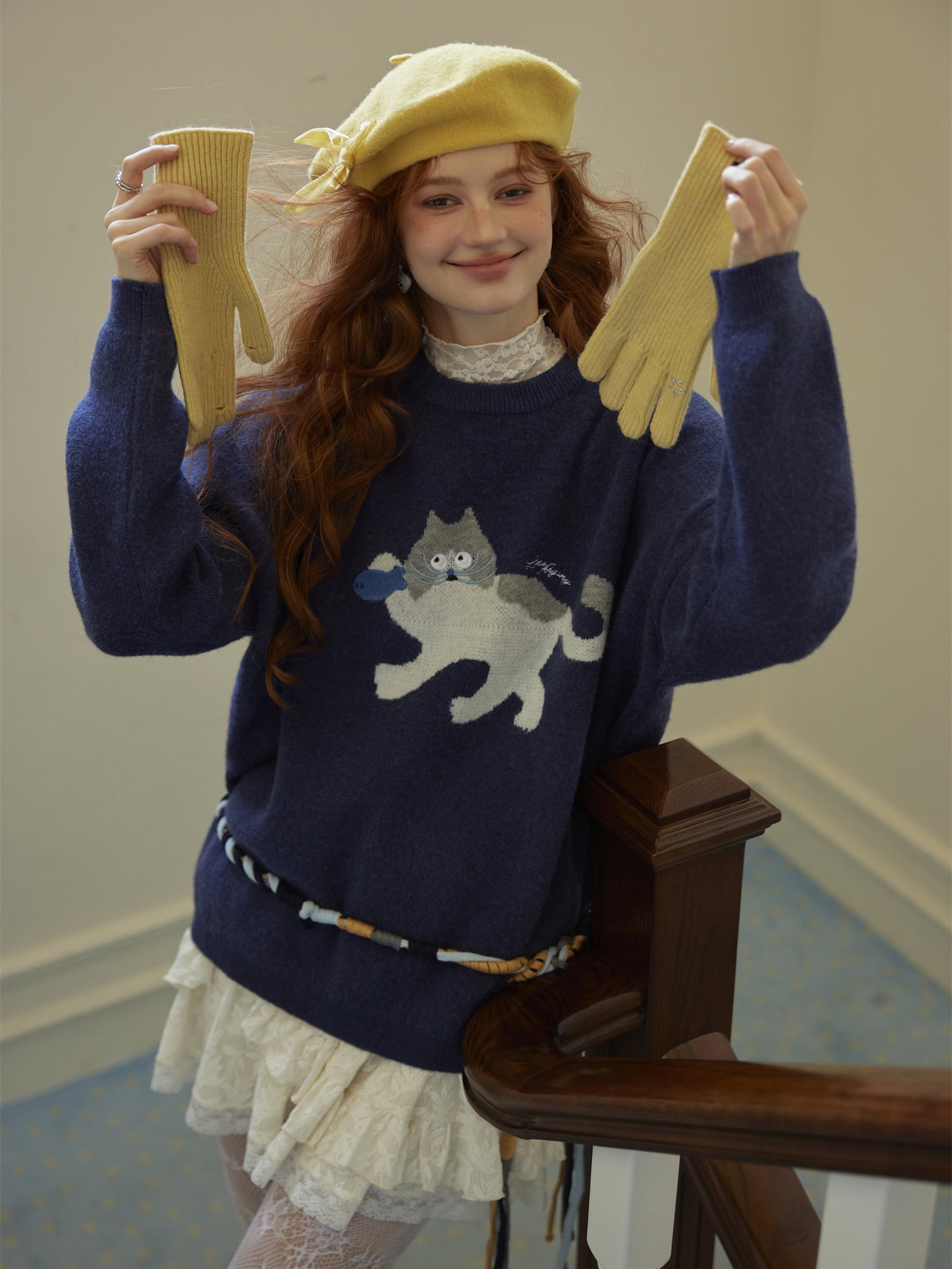 AsGony ASG25515 Simple solid color five finger knitted gloves