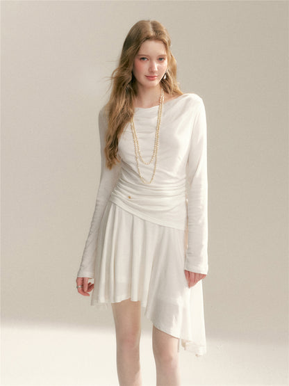 16DEWS 16D246071 Swing collar long sleeved waist cinching dress