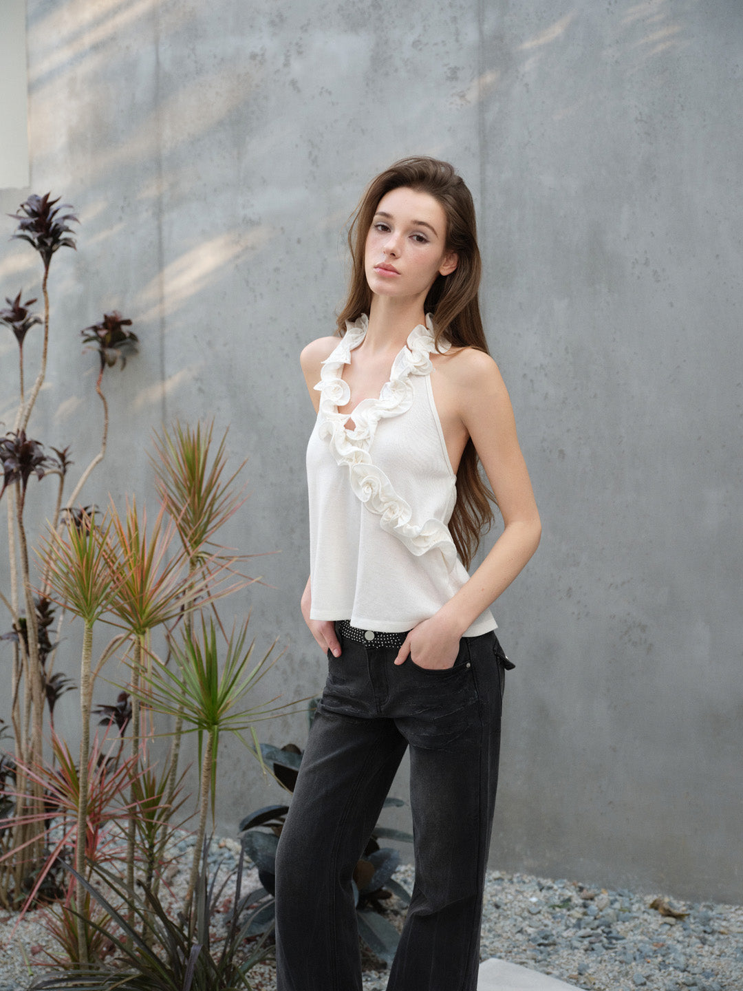 NONCESTNON N290 Ruffled neck hanging vest