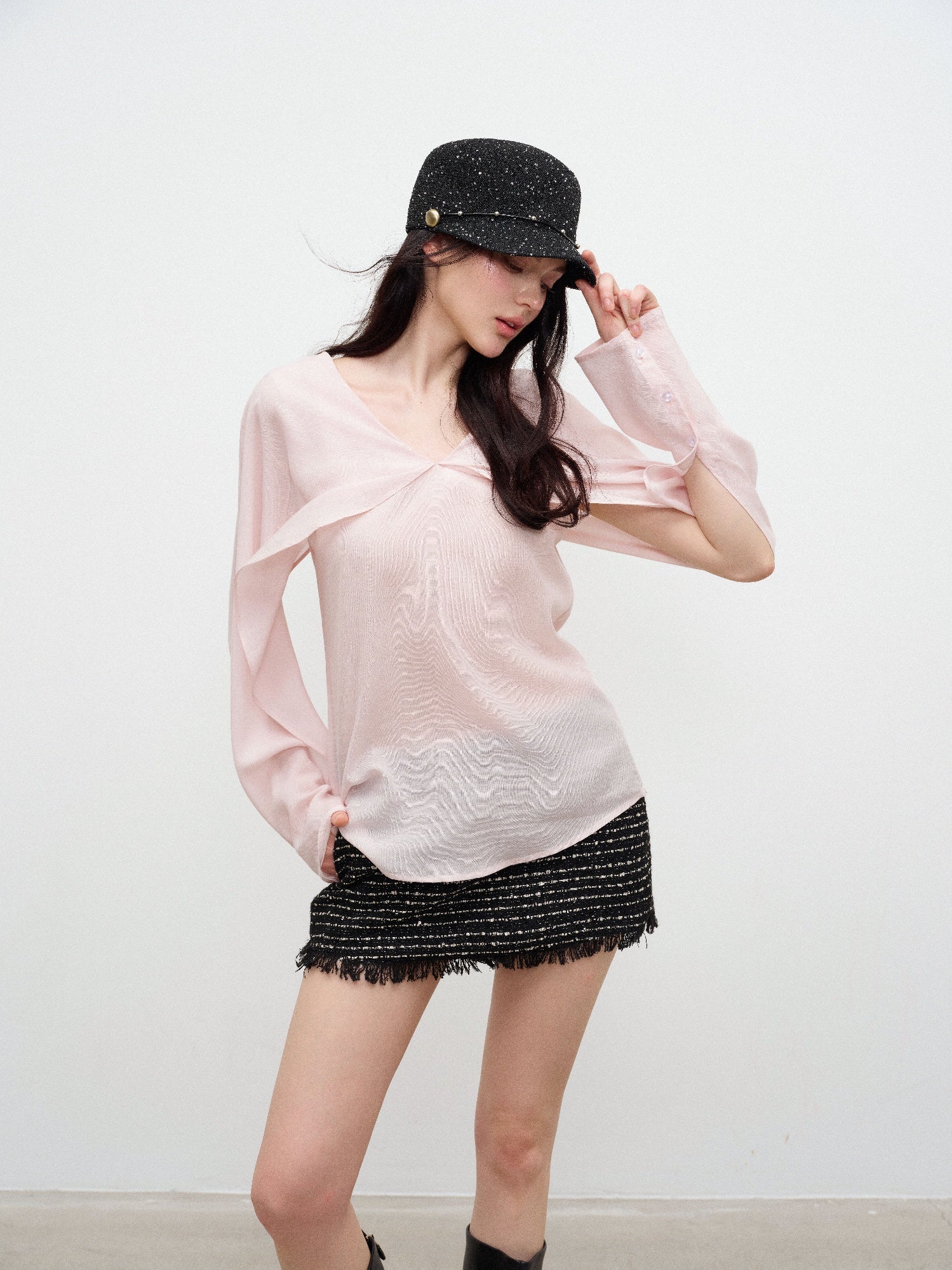 NONCESTNON N357 Stitch-Detail Long-Sleeve Top