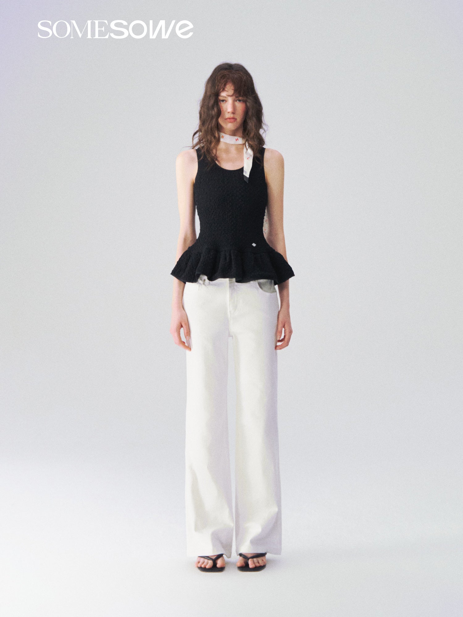SOMESOWE S2609092 Elastic straight leg white jeans
