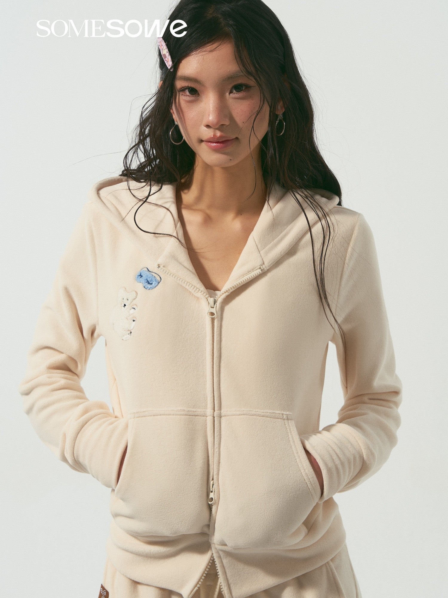 SOMESOWE S2509001&amp;S2509002 Goodnight teddy bear embroidered hooded sweatshirt+sweatpants