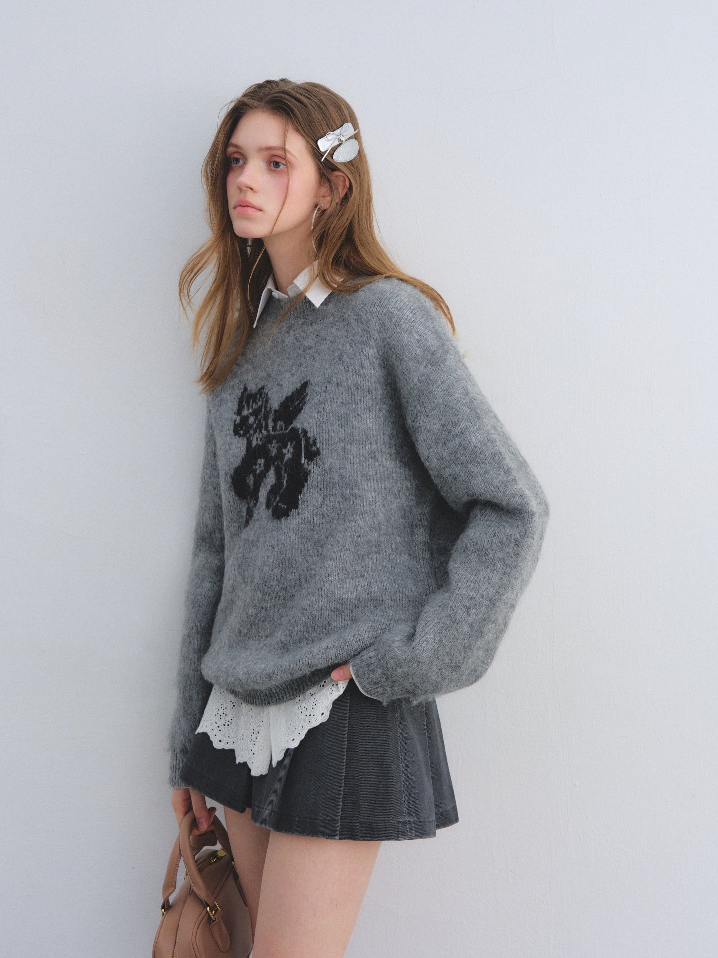 AsGony ASG25649&amp;ASG25679 Wool round neck jacquard sweater + skirt set