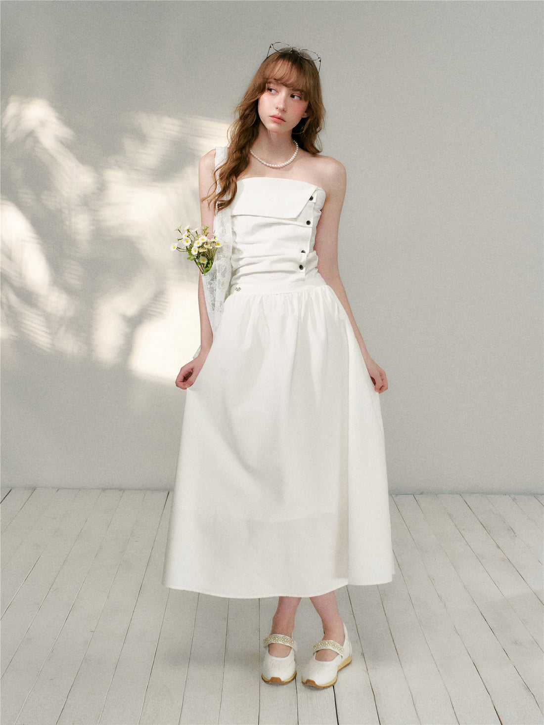 16DEWS 16D26128 Pleated strapless A-line dress