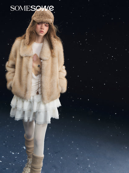 SOMESOWE S2508312 Tie up collar fur coat