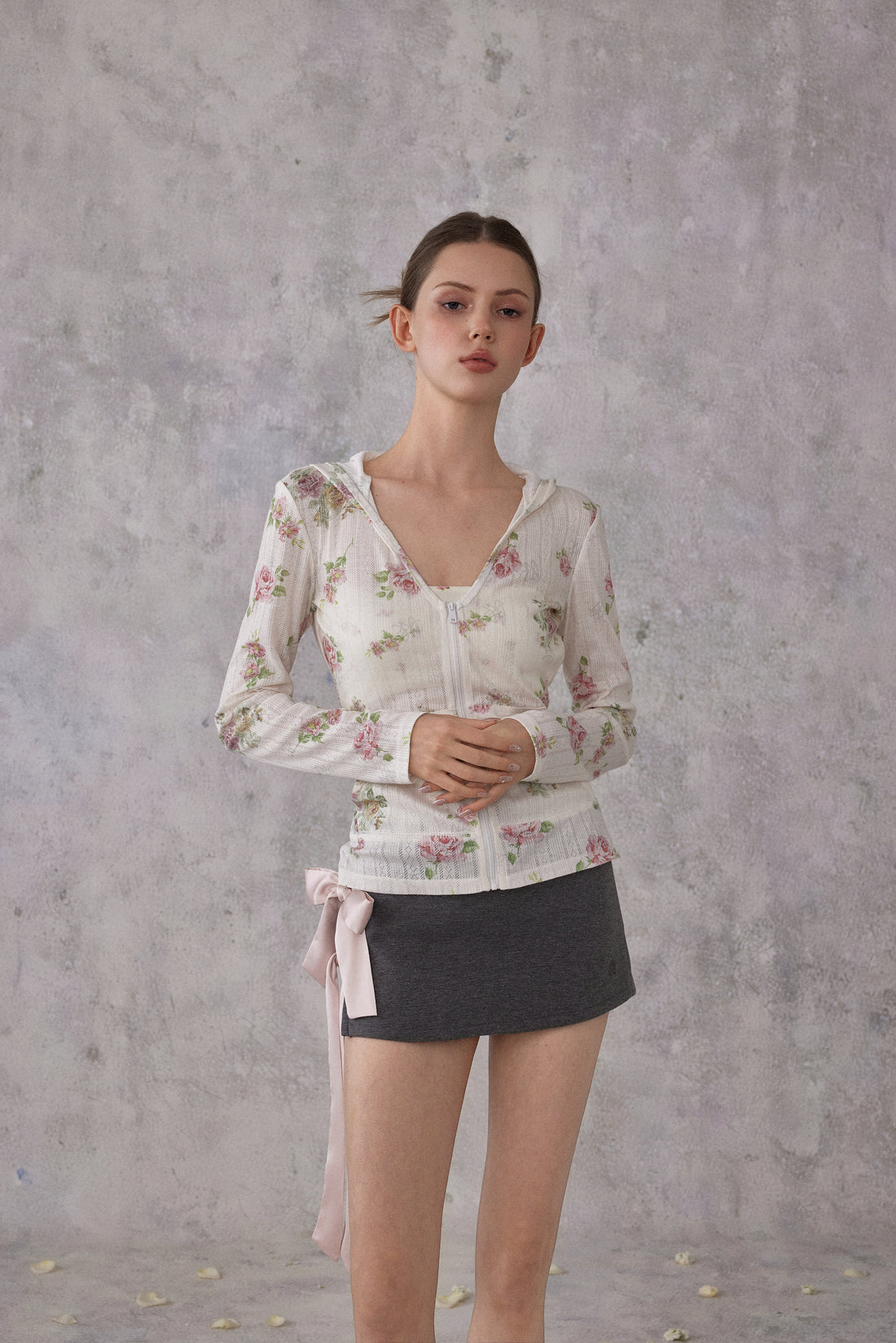 NOMEANSNO N194 Floral hooded long sleeved top