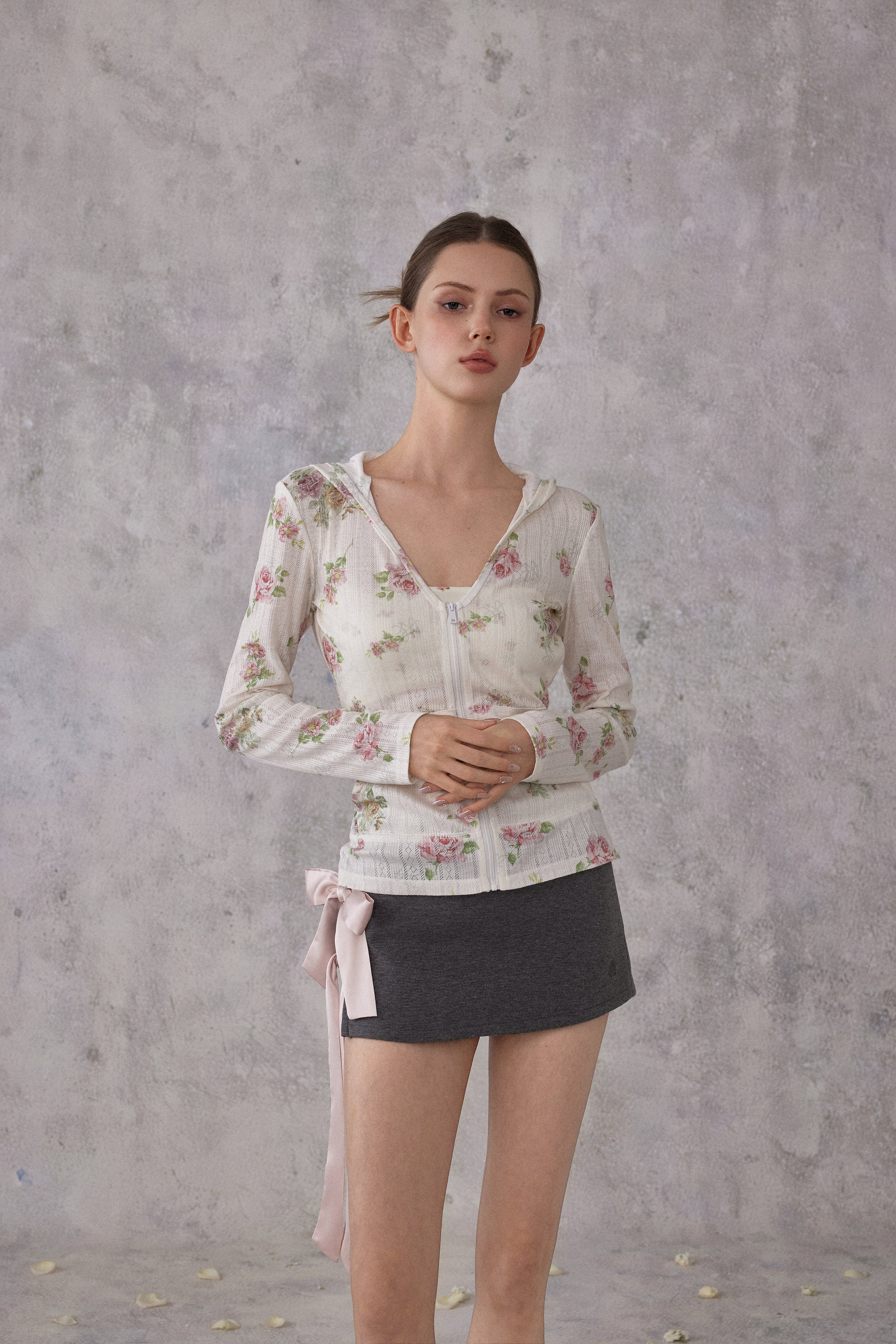 NOMEANSNO N194 Floral hooded long sleeved top