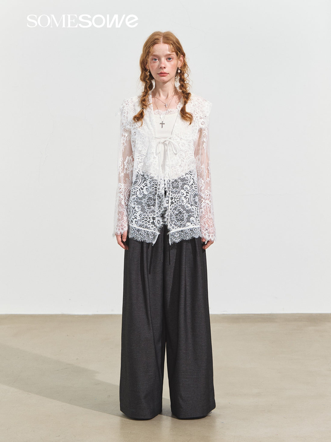 SOMESOWE S2508248 Hooded patchwork lace top