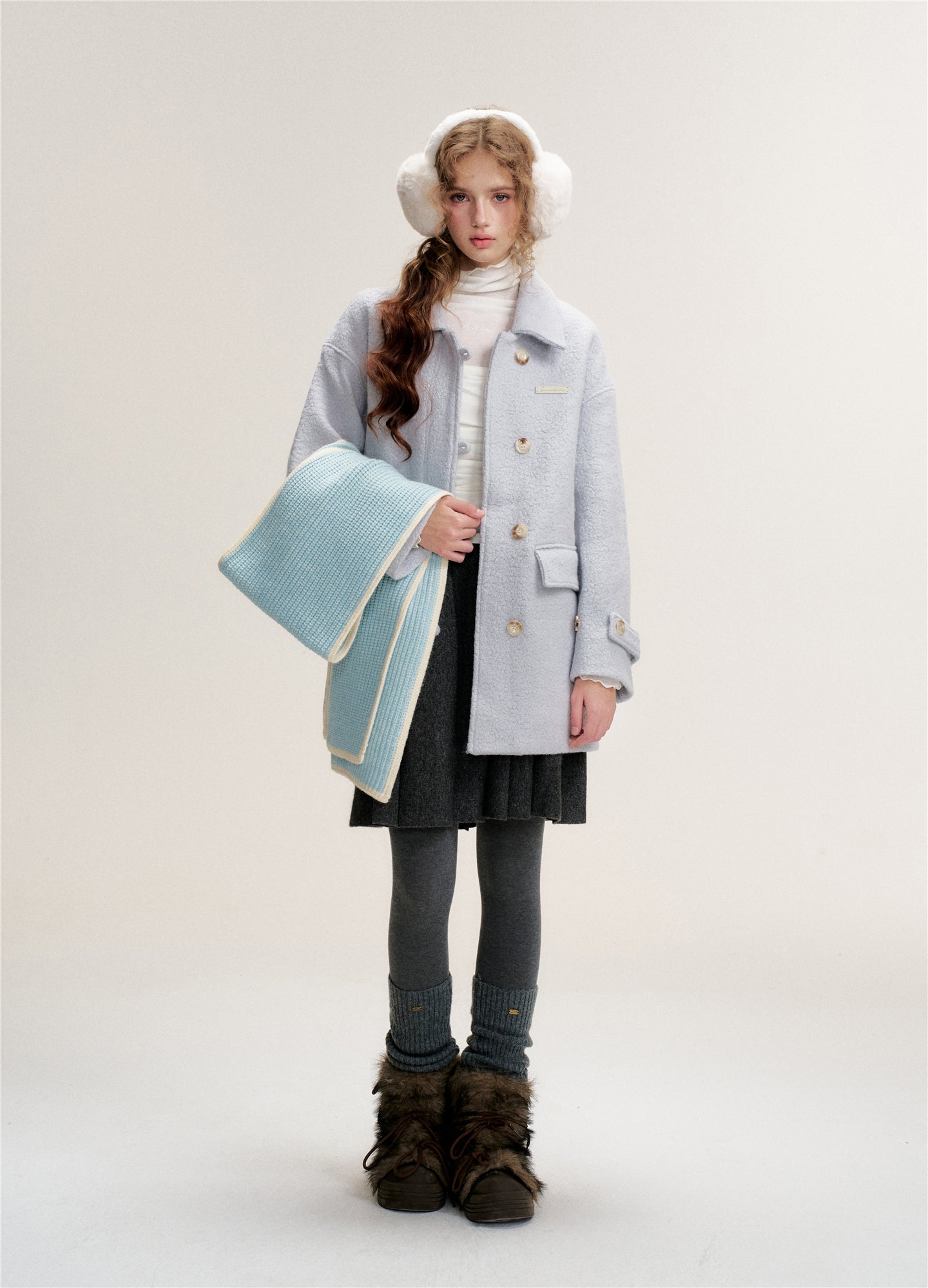 16DEWS 16D25488 Light blue woolen coat