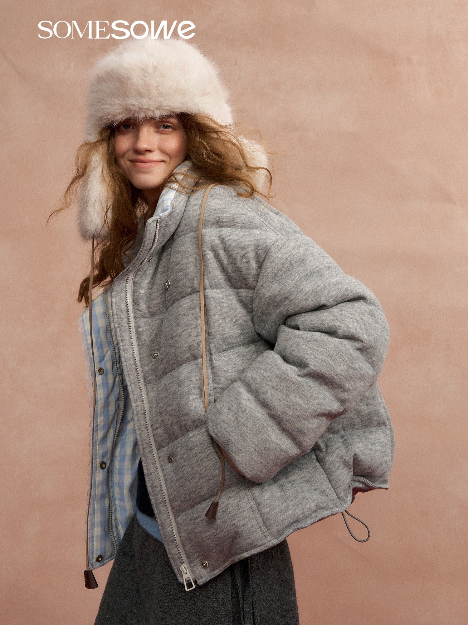 SOMESOWE S2508304 Plaid patchwork stand up collar bread down jacket