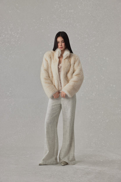 NONCESTNON N238 Pearl Buttoned Fur Coat
