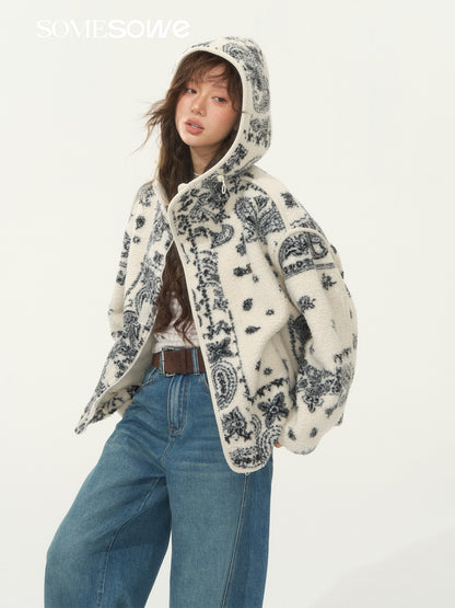 SOMESOWE S2508256 Jacquard fleece hooded casual jacket