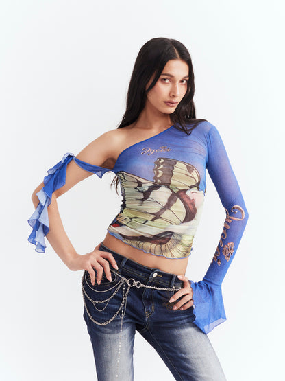 JYOSEI Blue one shoulder printed top