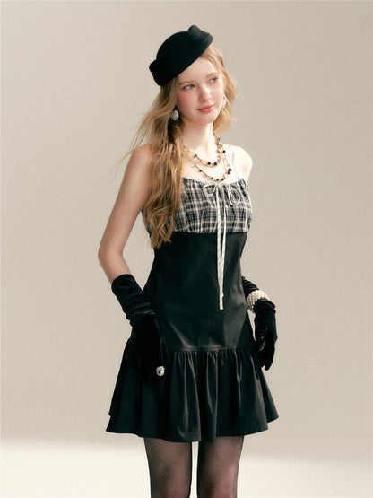 16DEWS 16D246064 Plaid patchwork camisole dress