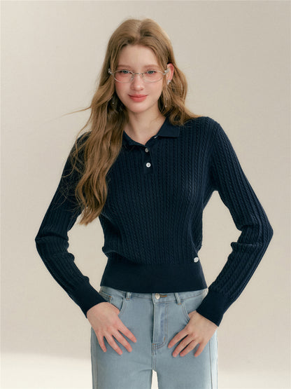 16DEWS 16D26009 Fake two-piece checkered spliced knitted sweater