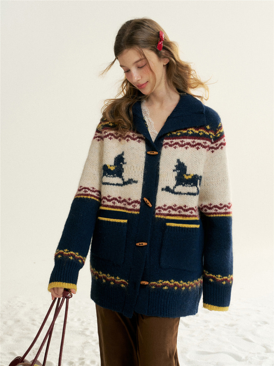 16DEWS 16D25548 Color blocked edge knitted sweater cardigan