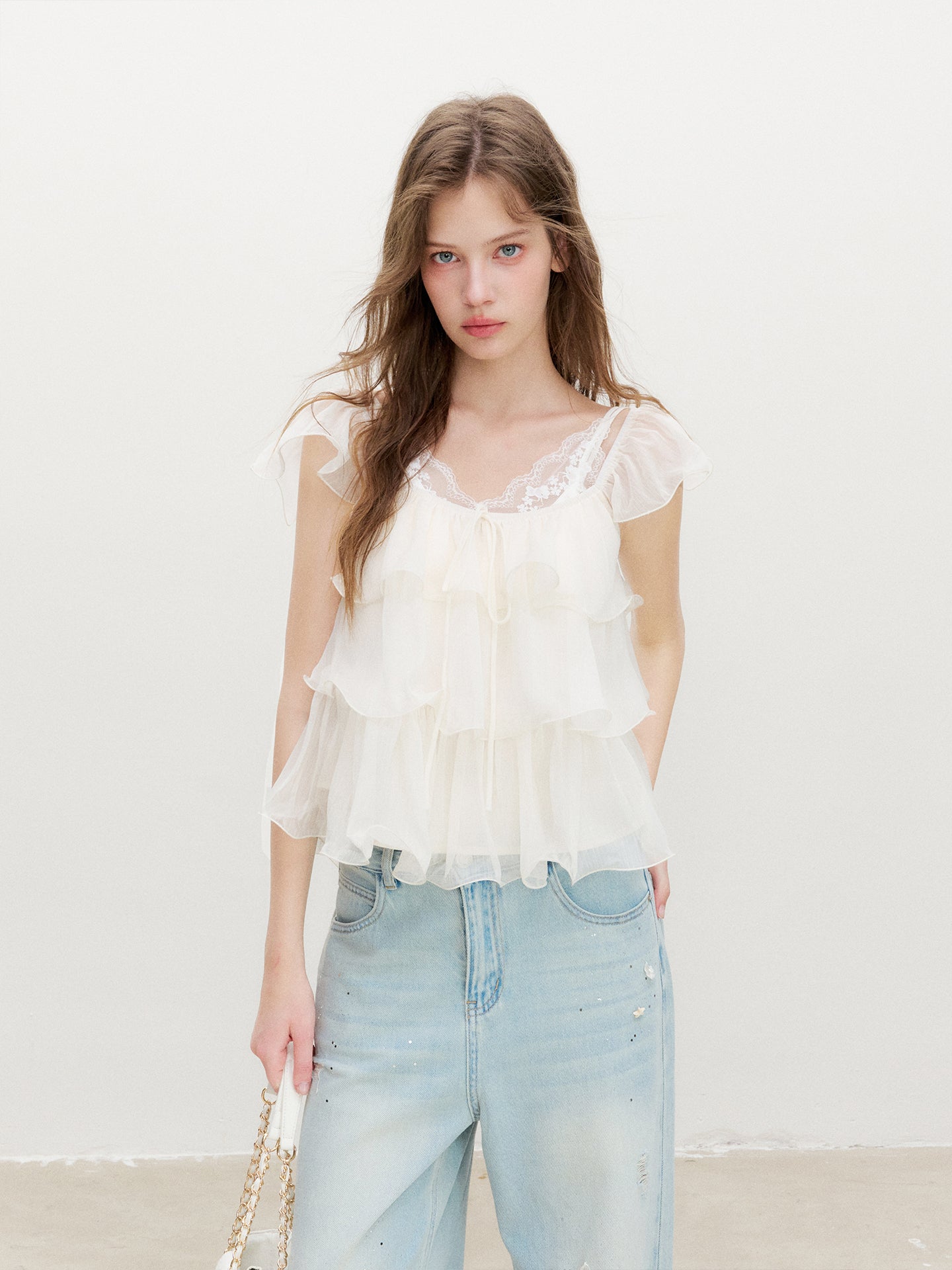 16DEWS 16D26366 Tiered Ruffle Camisole Top