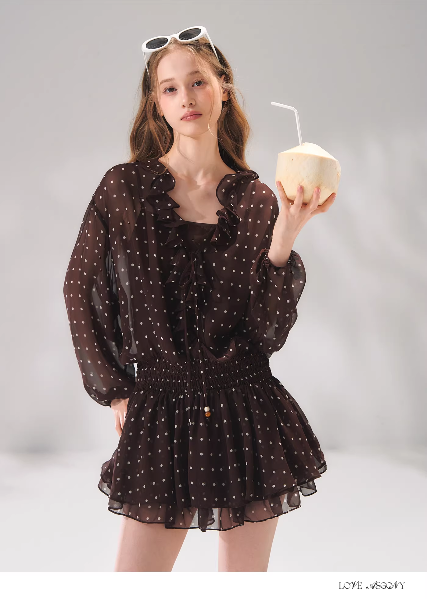 AsGony ASG26061 Pearl string French chiffon ruffle edge dress
