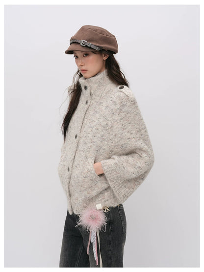 VIA PITTI VIADK6400 Vintage Stand-Collar Knit Cardigan