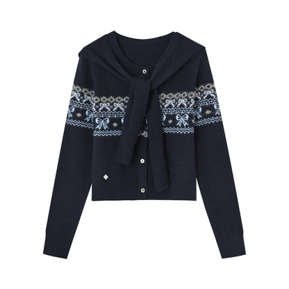 SOMESOWE S2508277 Fair Island Bow Fake Two Sweater