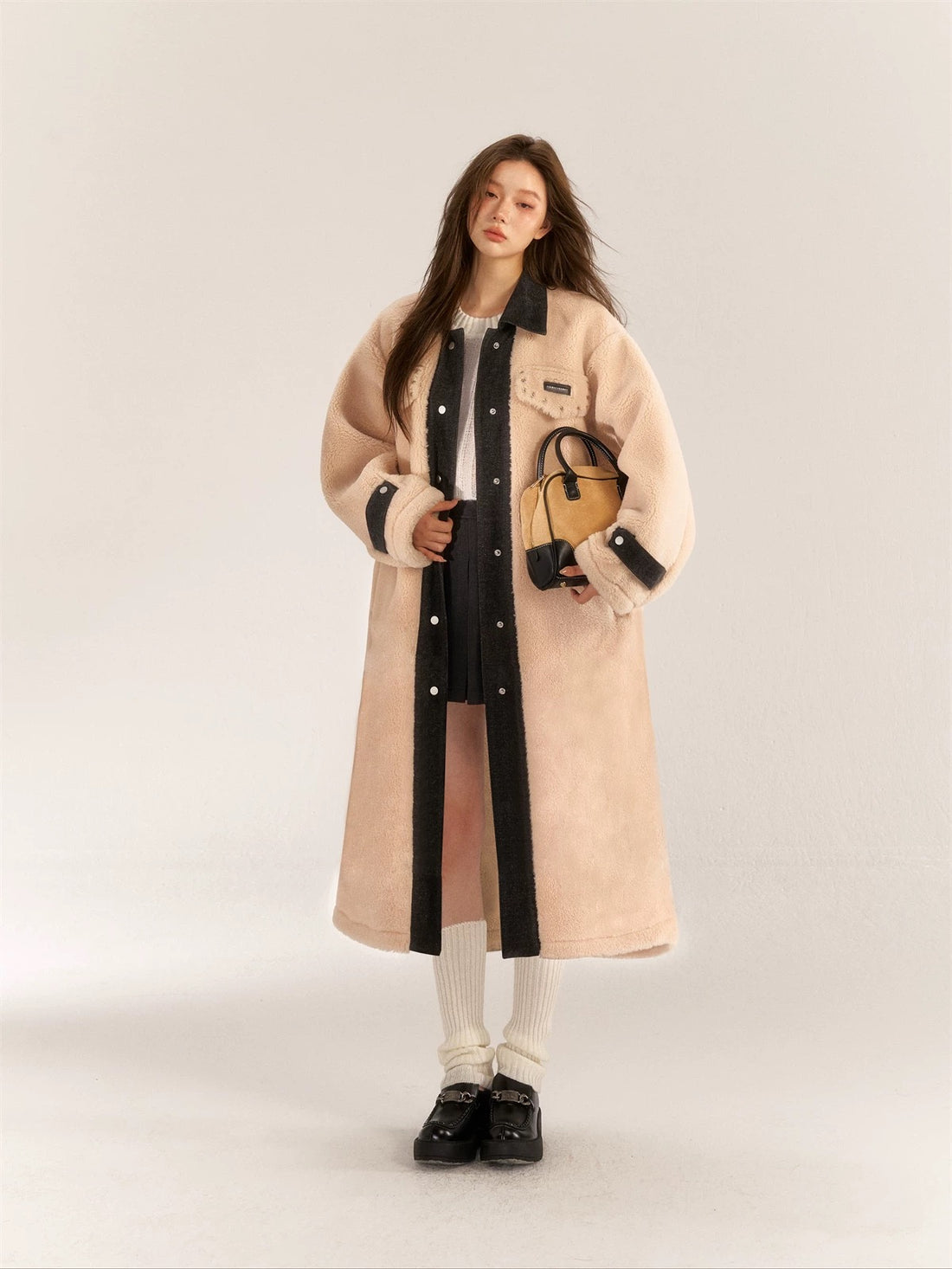 AsGony ASG31123 Maxi Fleece Coat - Apricot