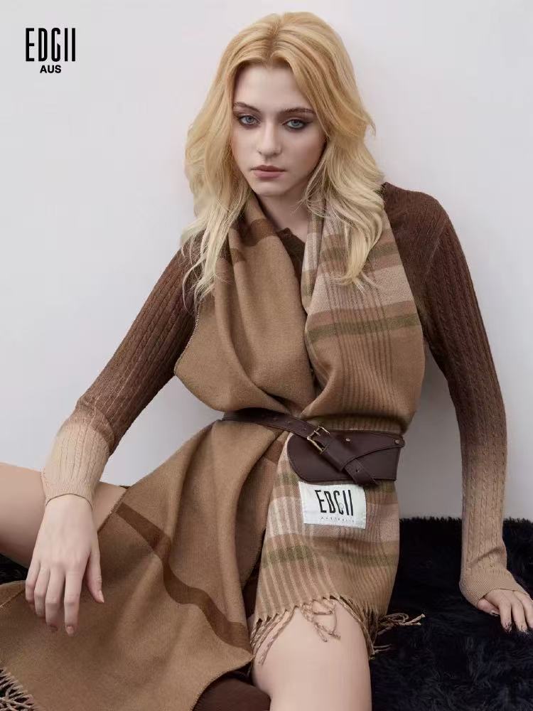 EDGII ED50AW11001&amp;ED50AW11002 Plaid double-sided wool scarf