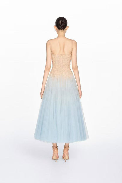 Montsand Blue Ombre Lace Midi Dress