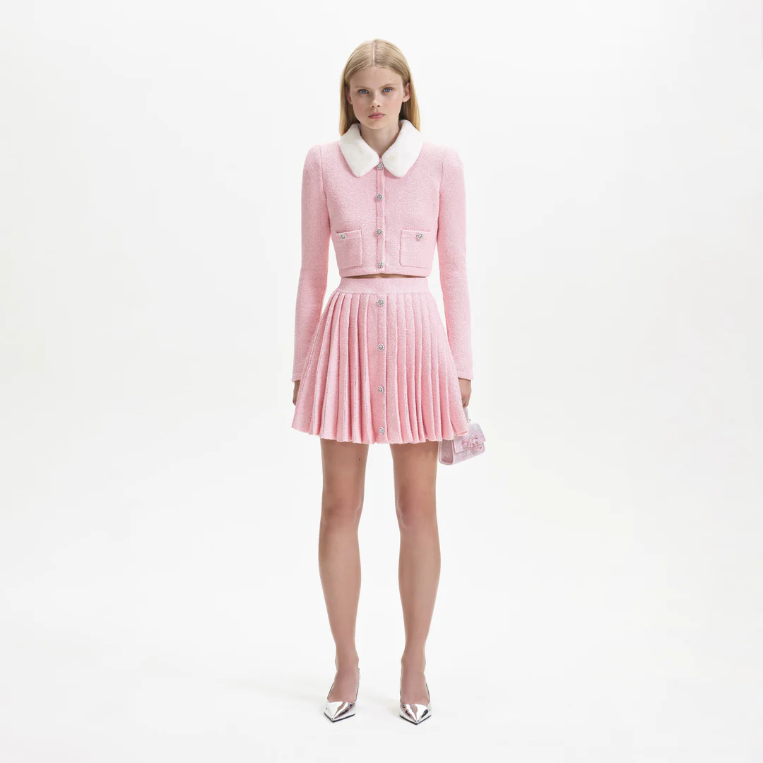 Self-Portrait Pink Pleated Knit Mini Skirt