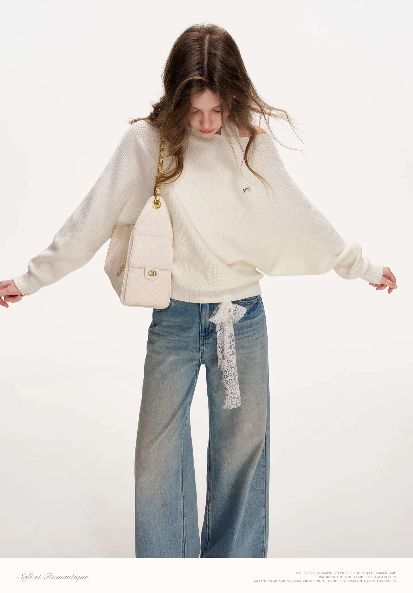Kroche KN2025 Lace patchwork lace up jeans