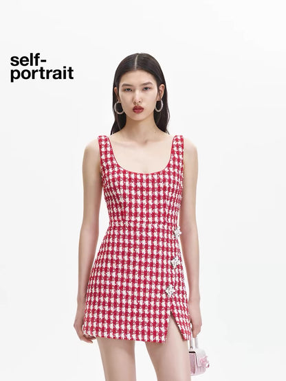 Self-Portrait Grid Boucle Mini Dress