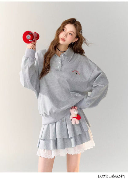 AsGony ASG24710 ASG24711 Preppy style hoodie + skirt set