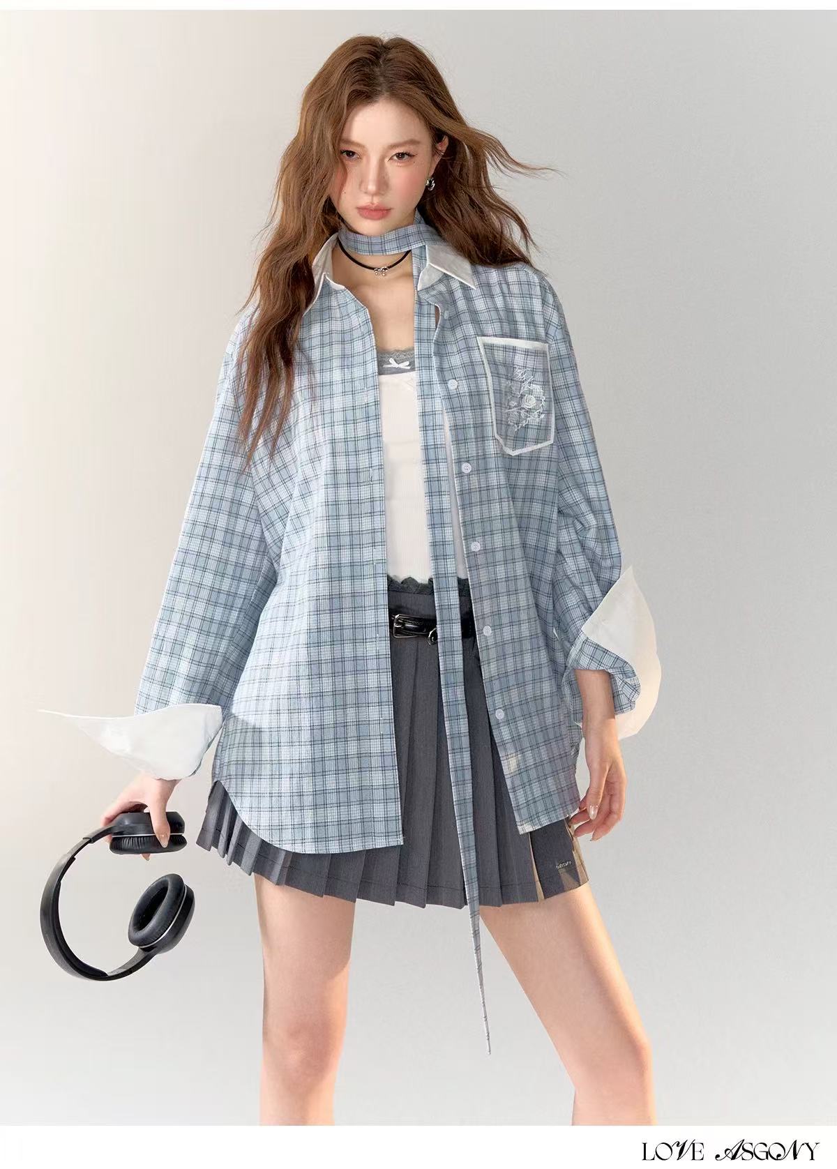 AsGony ASG24718 Blue checkered shirt