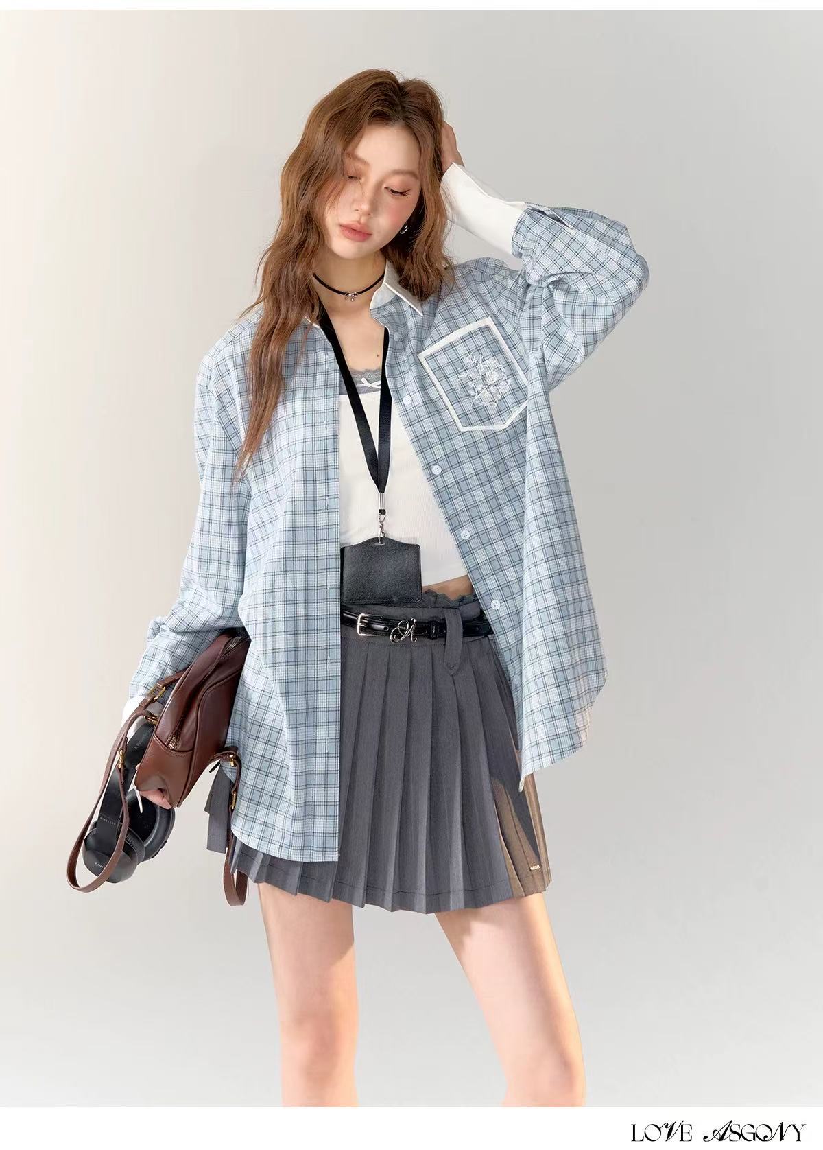 AsGony ASG24718 Blue checkered shirt